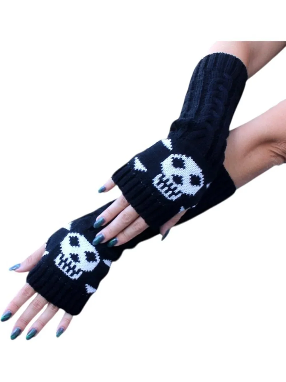 Women's Black and white Striped Arm Warmers  Y2K Gothic Cosplay Fingerless Glove